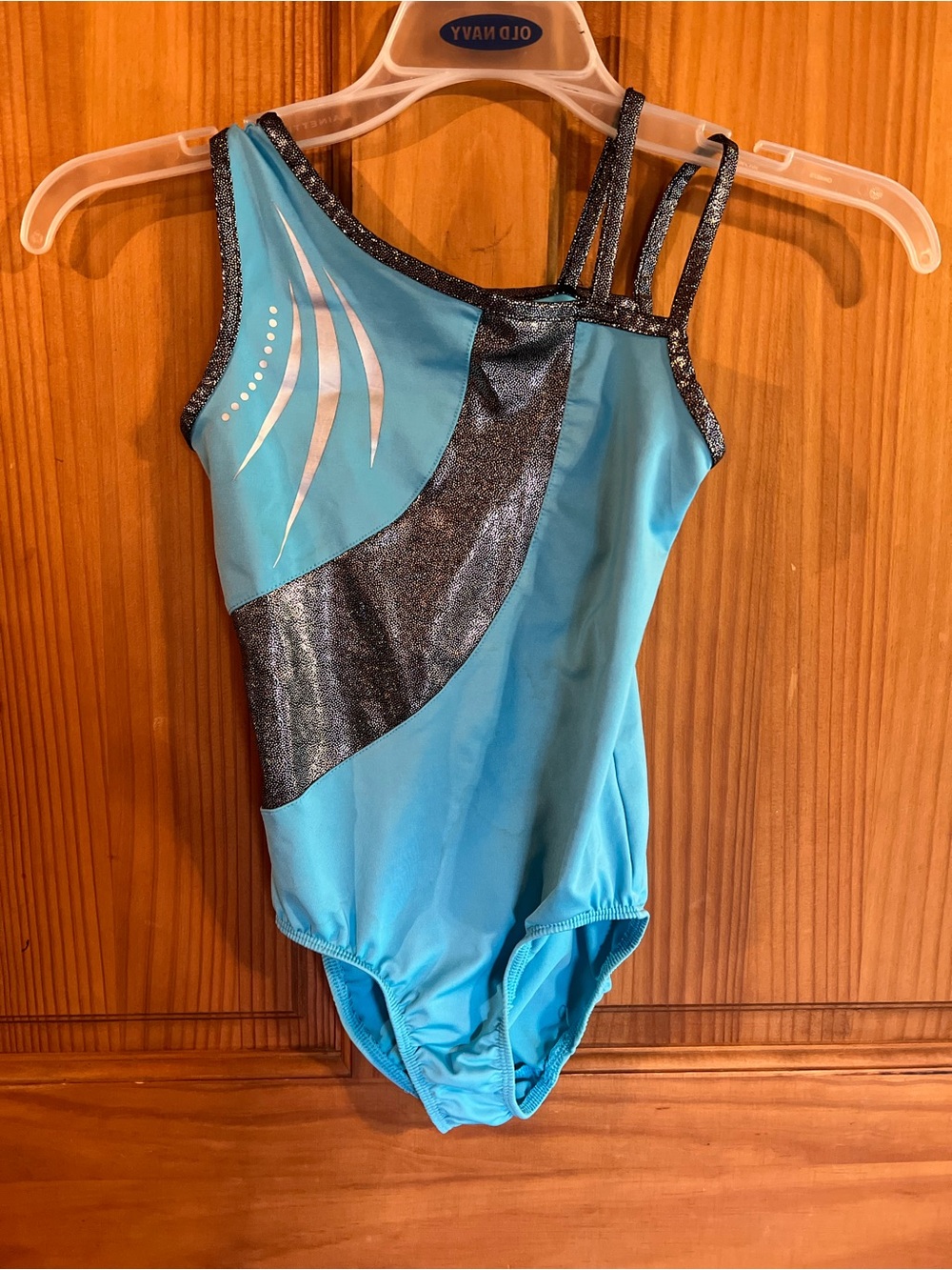 Danskin Now Teal and Black Metallic Gymnastics Leotard